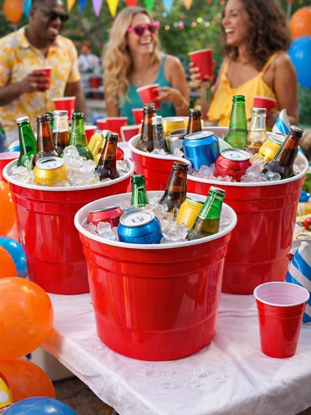 Oversized Red Party Buckets (210 oz) – Set of 3 | Drink Coolers | BBQ & Tailgate